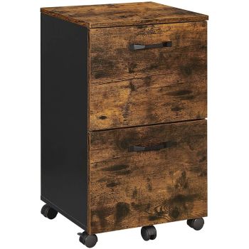 VASAGLE File Cabinet with 2 Drawers Rolling Office Filing Cabinet with Wheels Rustic Brown and Black OFC040B01