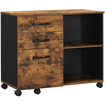 VASAGLE File Cabinet with 3 Drawer Mobile Lateral Filing Cabinet with Open Compartments Rustic Brown and Black OFC041B01