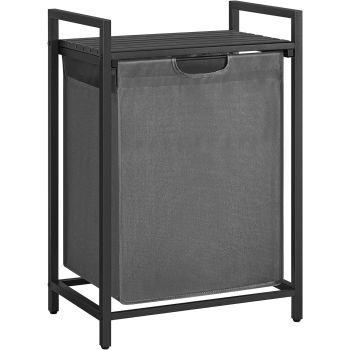 VASAGLE Laundry Hamper with Shelf and Pull-Out Bag 65L Black and Gray BLH101G01