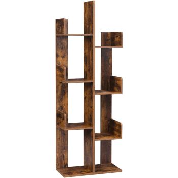 VASAGLE Tree-Shaped Bookcase with 8 Storage Shelves Rounded Corners Rustic Brown