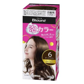 [6-PACK] Kao Japan Blaune White Hair With Foam Hair Dye Natural Series 108ml ( 7 Colors Available ) Dark Brown