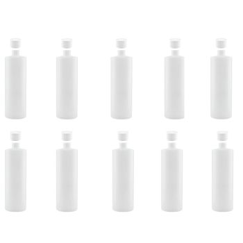 10x 250ml Clear HDPE Round Bottle + 28/410 Caps - Empty Plastic Food Storage