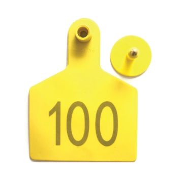 1-100 Cattle Number Ear Tags 7.5x10cm Set - XL Yellow Cow Sheep Livestock Labels