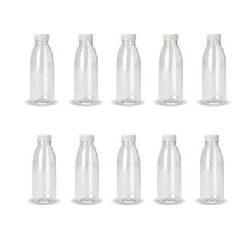 10x 300ml PET Juice Bottles + Tamper Evident Caps - Empty Plastic Recyclable Clear