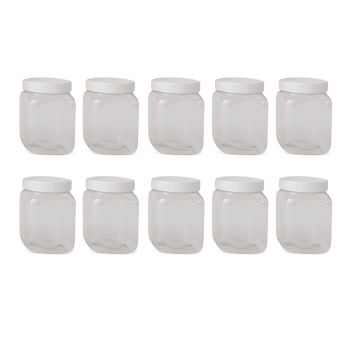 10x 250g Plastic Honey Jars + Lids - Square Clear Food Grade Packaging Containers