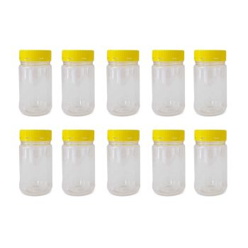 10x 500g Plastic Honey Jars + Lids - Round Clear Food Grade Packaging Containers