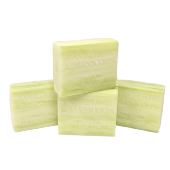 4x 100g Plant Oil Soap Basil Lime Mandarin Scent Pure Natural Vegetable Base Bar