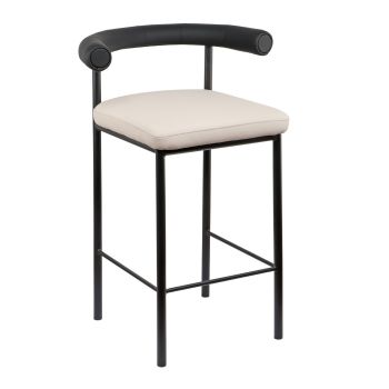 Sarantino Cedric Bar Stool W/ High-density Foam Upholstered In PU Leather Sturdy Iron Frame In Black And Beige