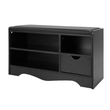 Sarantino Shoe Rack Cabinet Organiser Black Cushion - 80 X 30 X 45 - Black