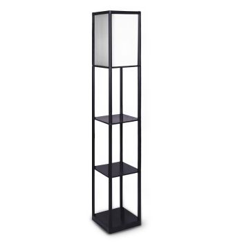 Sarantino Etagere Floor Lamp Shelves in Black Frame Fabric Shade