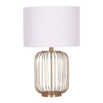 Sarantino Rose Gold Table Lamp with Linen Drum Shade