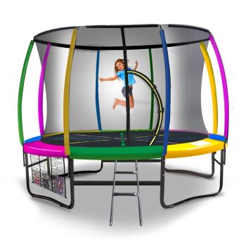 Kahuna 10ft Outdoor Trampoline Kids Children With Safety Enclosure Pad Mat Ladder - Rainbow