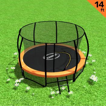 Kahuna 14ft Trampoline Free Ladder Spring Mat Net Safety Pad Cover Round Enclosure - Orange