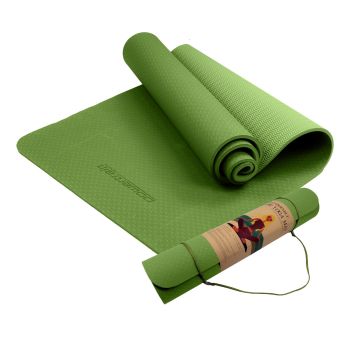 Powertrain Eco-friendly Dual Layer 6mm Yoga Mat | Olive | Non-slip Surface And Carry Strap For Ultimate Comfort And Portability