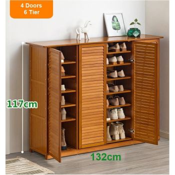 4 Doors 6 Tier without Drawer Tier Bamboo Large Capacity Storage Hallway Shelf Shoe Rack Cabinet