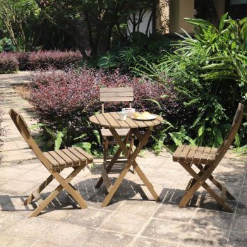 3 Piece RoundTable-Set Folding Bistro Set Solid Fir Wood Table Chair Set Garden Outdoor Lounge