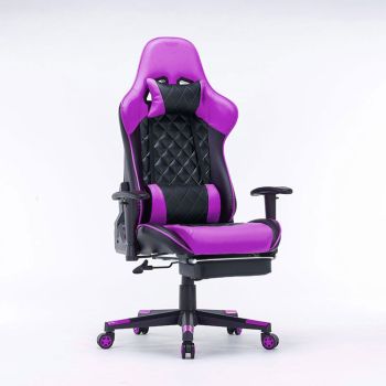 Gaming Chair Ergonomic Racing chair 165Â° Reclining Gaming Seat 3D Armrest Footrest Black Purple