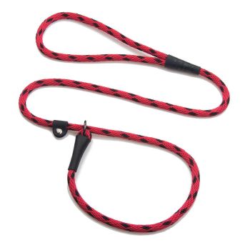 Mendota British Style Slip Leash - Length 3/8in x 4ft(10mm x 1.2m) - Black Ice - Red