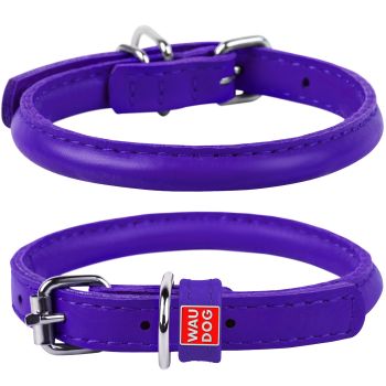 Waudog Leather Round Dog Collar  20-25CM PURPLE