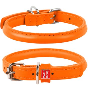 Waudog Leather Round Dog Collar  25-33CM ORANGE