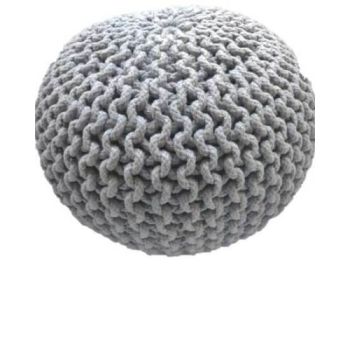 Braided Ottoman Pouffe Footstool Hand Knitted (Light Grey)