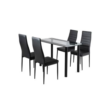 5PC Indoor Dining Table and Chairs Dinner Set Glass Leather Kitchen-Mix Black