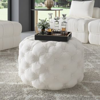 BouclÃ© White Ottoman-Round