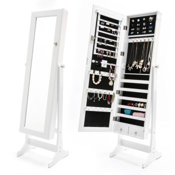 Mirror Jewellery Cabinet Organiser 2 Drawers LOWE 146cm WHITE