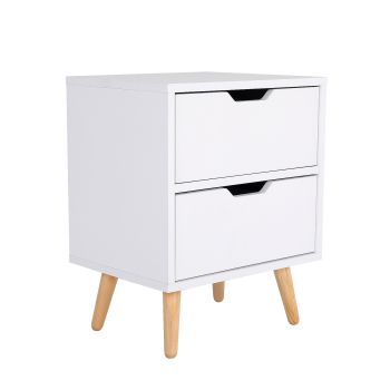 Bedside Table 2 Drawer Wood Leg Storage Cabinet Nightstand KIYO WHITE