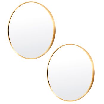 2 Set Wall Mirror Round Aluminum Frame Bathroom 80cm GOLD