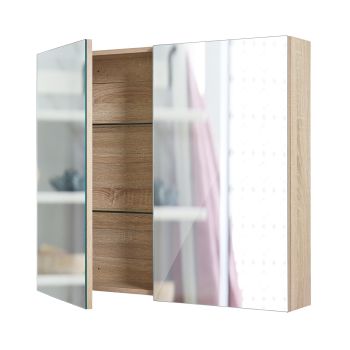 La Bella Oak Bathroom Mirror Cabinet Wall Twin Door Shaving Storage 75 x 72 cm