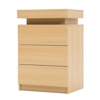 Bedside Table 3 Drawers RGB LED Bedroom Cabinet Nightstand Gloss GLORY OAK