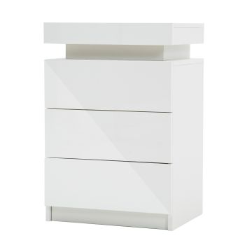 Bedside Table 3 Drawers RGB LED Bedroom Cabinet Nightstand Gloss GLORY WHITE