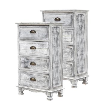 2X Bedside Table 4 Drawer Vintage Side Table Storage Cabinet Bedroom ADELINE GREY