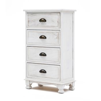 Bedside Table 4 Drawer Vintage Side Table Storage Cabinet Bedroom ADELINE WHITE