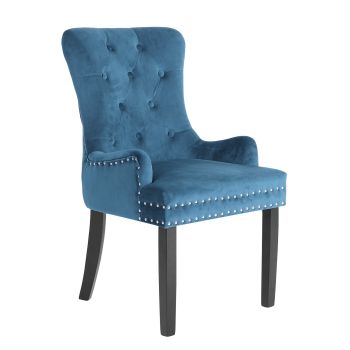 French Provincial Dining Chair Ring Studded Velvet Rubberwood Leg LISSE NAVY BLUE