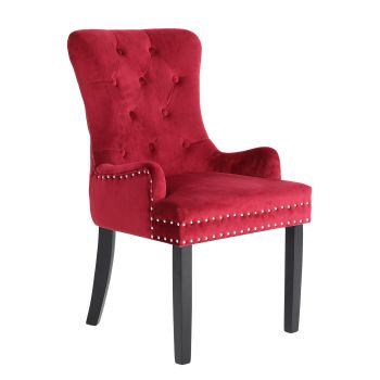 French Provincial Dining Chair Ring Studded Velvet Rubberwood Leg LISSE BORDEAUX RED