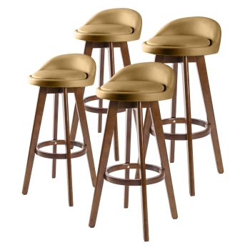 4X Wooden Bar Stool Dining Chair Leather LEILA 72cm COFFEE BROWN