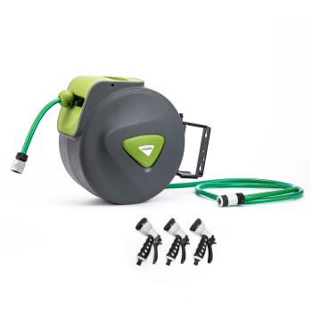 Garden Water Hose Retractable Rewind Reel Wall Mounted 20M