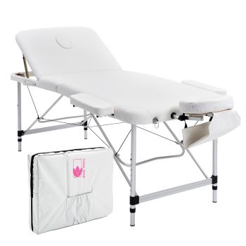 Aluminium Portable Beauty Massage Table Bed 3 Fold 75cm White