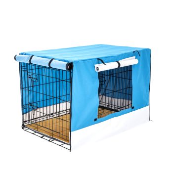 Wire Dog Cage Crate 36in with Tray + Cushion Mat + BLUE Cover Combo