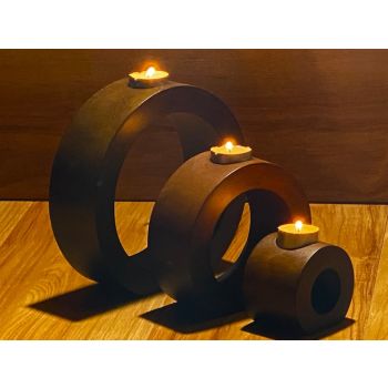 Candle holder set of 3 concentric wooden designed stye