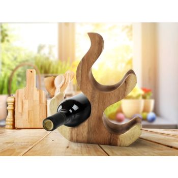 Wine Rack Carved Wood 3 bottle Wine Storage-Acacia Wood handcrafted