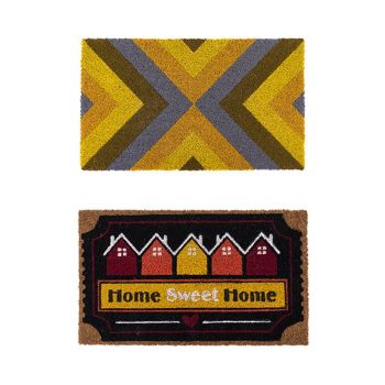 YES4HOMES 2 x Doormat for Front Door Entryway Cursive Natural Coconut Coir Floor mat Outdoor 45x75cm