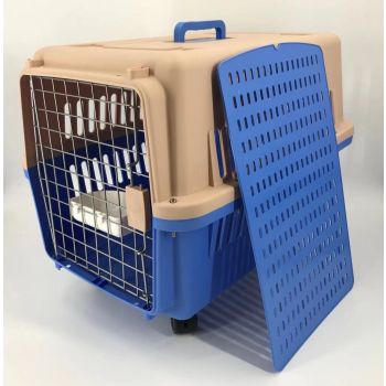 YES4PETS Blue Large Dog Puppy Cat Crate Pet Carrier Cage With Tray, Bowl & Wheel