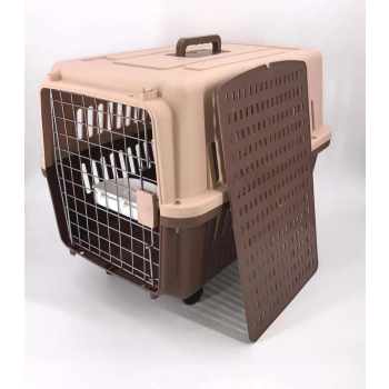 YES4PETS Brown Large Dog Puppy Cat Crate Pet Carrier Cage With Tray, Bowl & Wheel