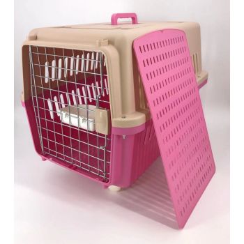 YES4PETS Pink Large Dog Puppy Cat Crate Pet Carrier Cage W Tray, Bowl & Removable Wheels