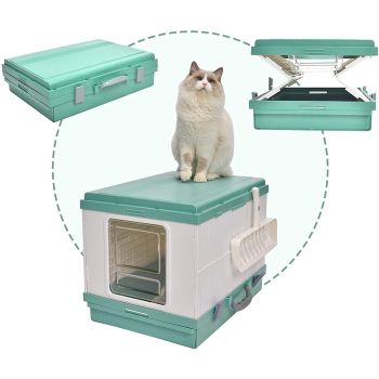 YES4PETS XL Portable Cat Toilet Litter Box Tray Foldable House with Handle and Scoop Green