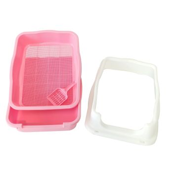 YES4PETS Large Deep Cat Kitty Litter Tray High Wall Pet Toilet Grid Tray With Scoop Pink