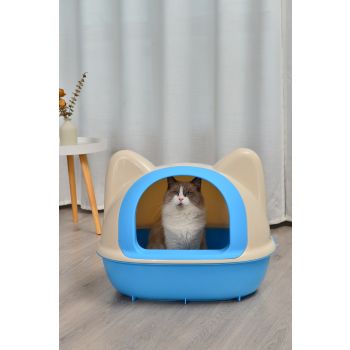 YES4PETS Large Hooded Cat Toilet Litter Box Tray House With Scoop Blue